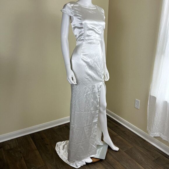 Lulus Women's Size L Sophisticated Romance White Satin Backless Maxi Dress NEW - Picture 8 of 14